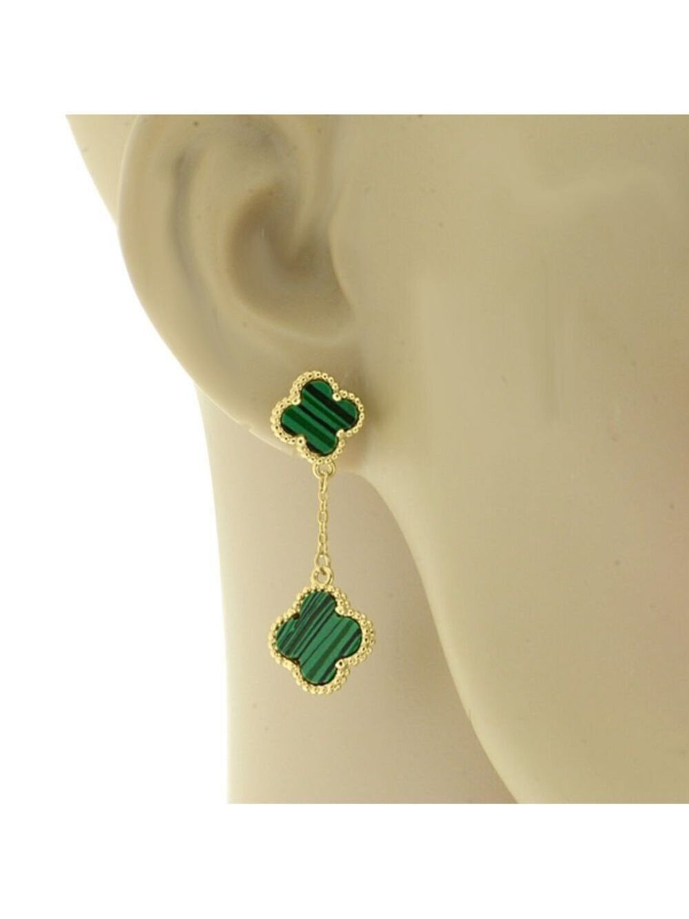 18KGP over 925 sterling silver green clover Malachite Earrings